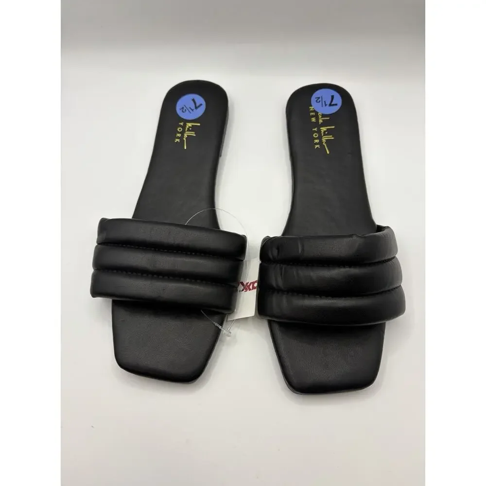 Nichole Miller Women’s Size 7.5 Black Padded Slide Sandals NWT Square Toe Resort